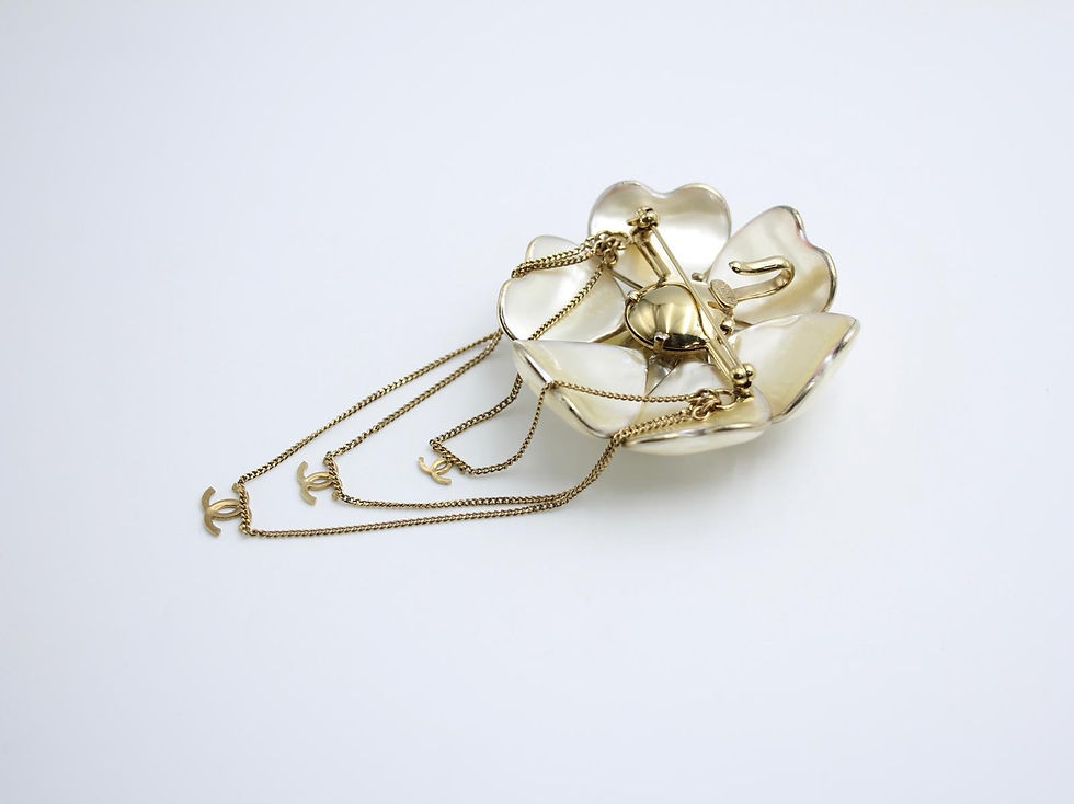 Thumbnail: Chanel Vintage 02A Imitation Pearls White Camellia Three CC Brooch