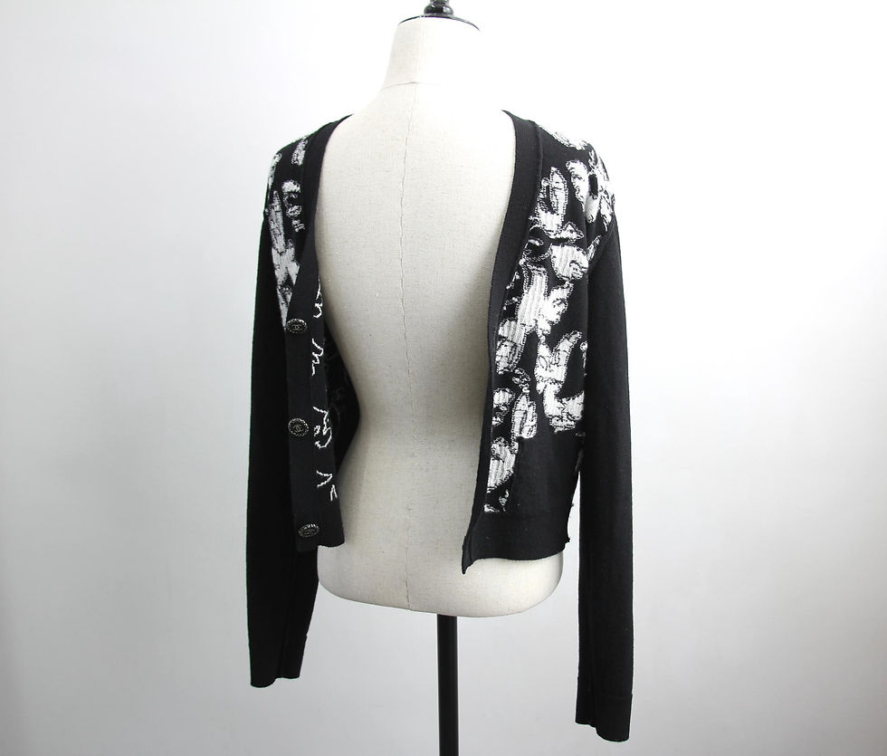 Thumbnail: Chanel 99% Cashmere Black & White Floral and Bird Motif Jacket 