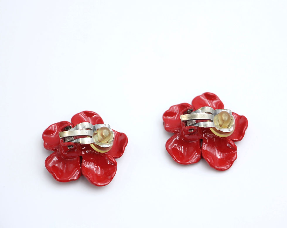 Thumbnail: Chanel Vintage 04P Resin Red Layered Flower Clip-on Earrings 