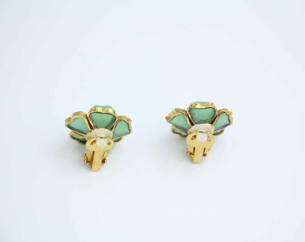 Thumbnail: Chanel Vintage 97P Gripoix Jade Light Green Camellia Clip-on Earrings