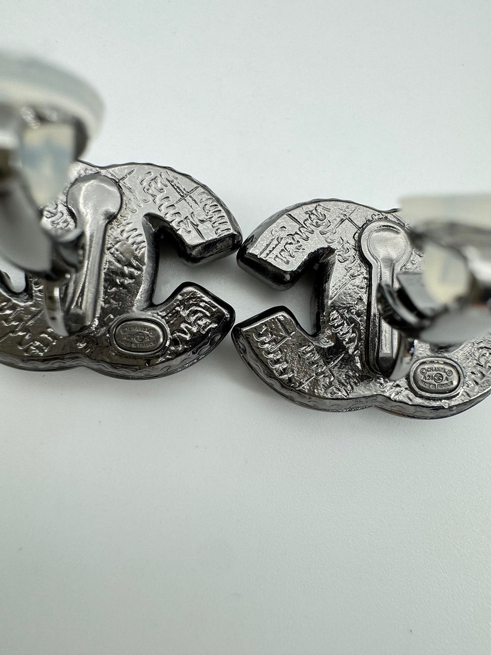 Thumbnail: Chanel A24A Metal Black Silver Checkered CC Clip-on Earrings