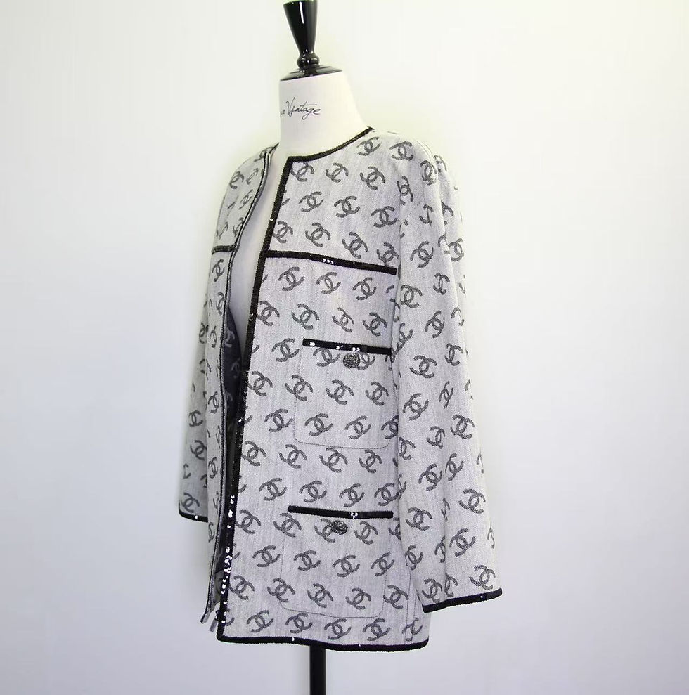 Thumbnail: Chanel 2022 Cotton Grey & Black CC Logo Jacket Size 38