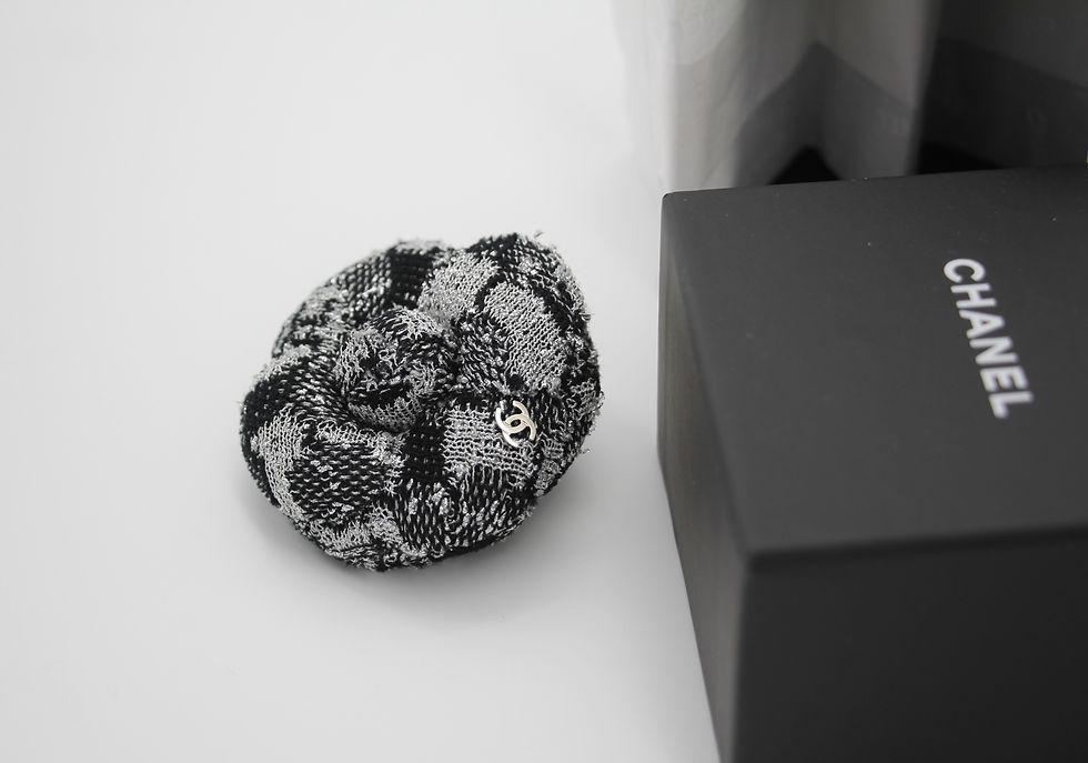 Thumbnail: Chanel 23K Wool-Blend Fall/Winter Gray and Black Camellia Brooch 