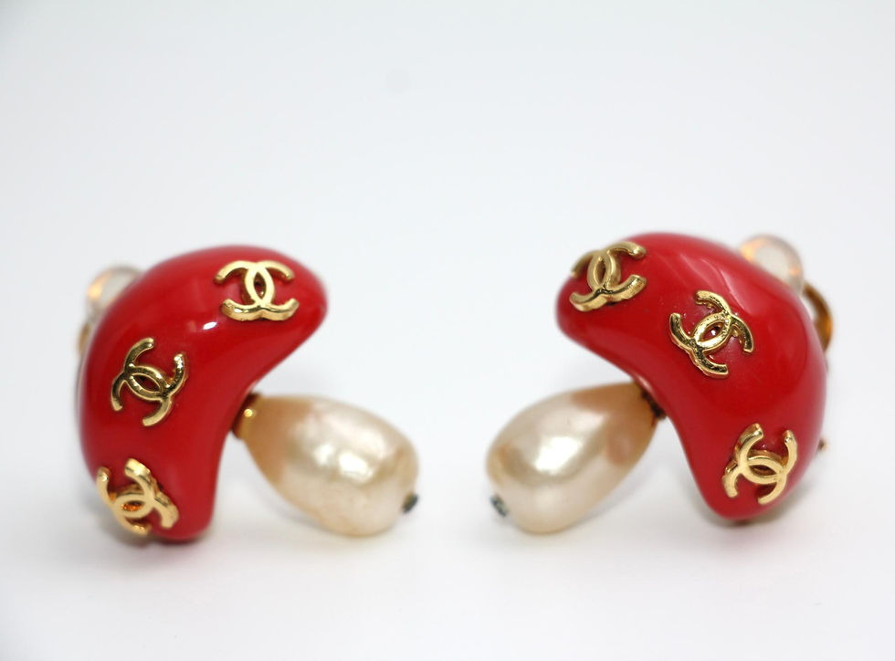 Thumbnail: Chanel Vintage 91仿珍珠樹脂紅色蘑菇夾式耳環