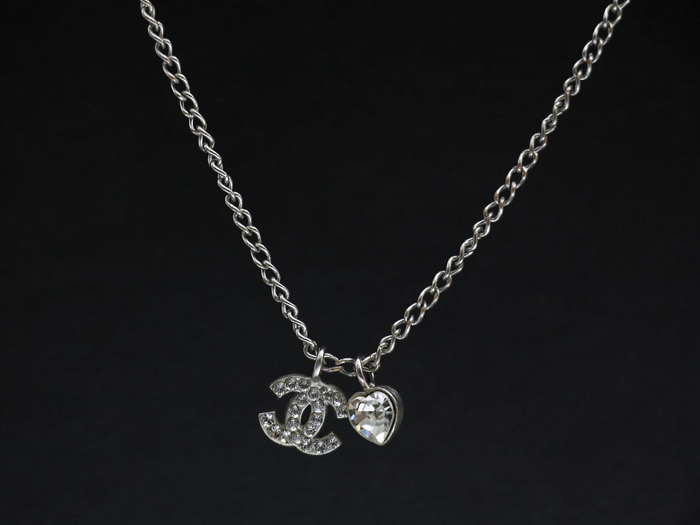 Thumbnail: Chanel Vintage 06P Rhinestone Silver Heart Necklace