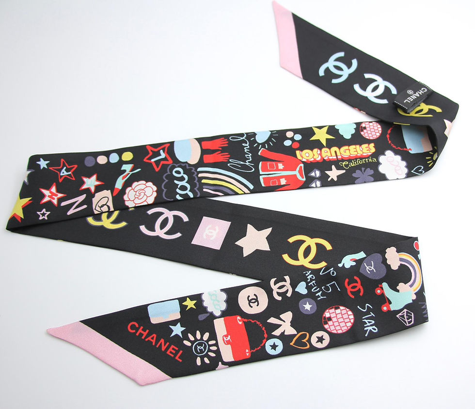 Thumbnail: CHANEL 100% Silk Twilly CC Mark Scarf in Black