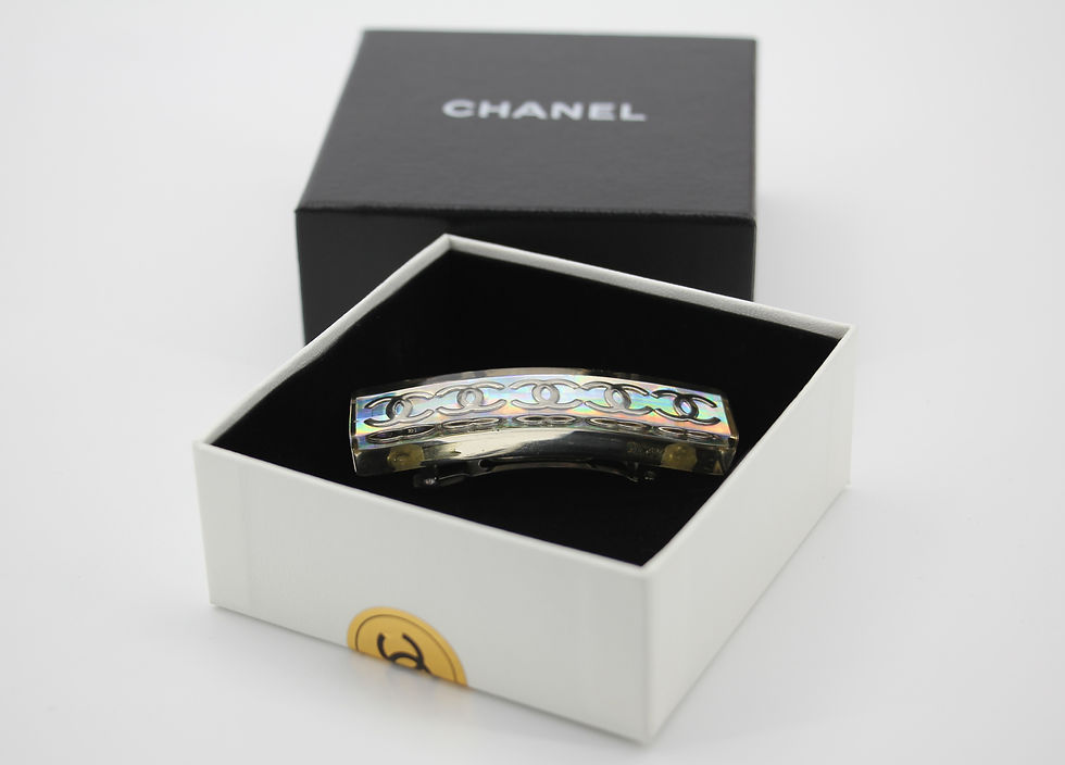 Thumbnail: Chanel Vintage 97P Resin Iridescent Resin Five Silver-Tone CC Logos Hair Clip