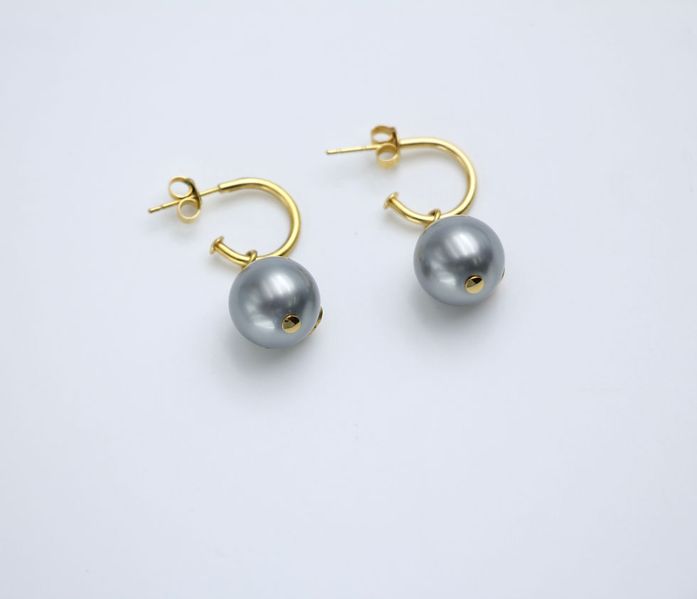 Thumbnail: Chanel Vintage 02 Imitation Pearl Grey Dangle Hoop Stud Earrings 