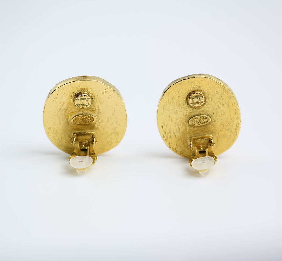 Thumbnail: Chanel Vintage 98P Imitation Amber & Gold-Tone CC Clip-On Earrings