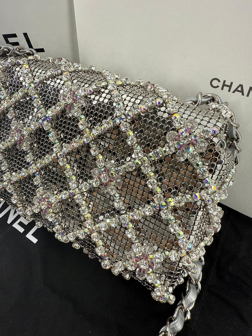 Thumbnail: Chanel 2022 Rhinestone Strass & Metal Mini Flap Bag with Silver Tone Hardware 