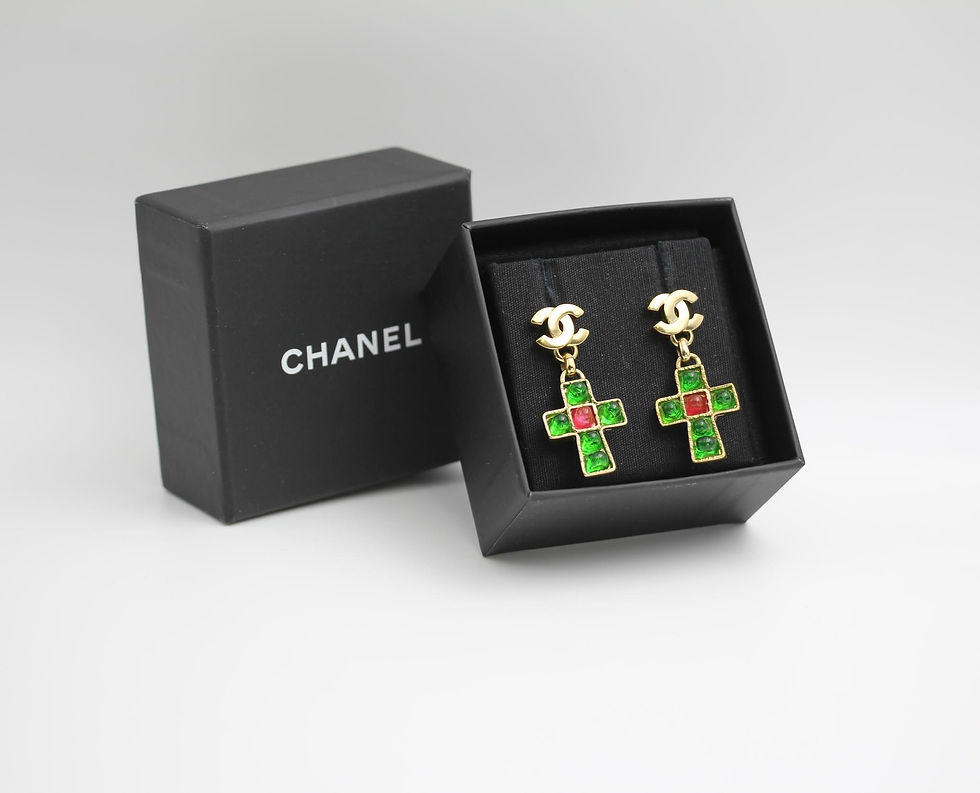 Thumbnail: Chanel Vintage 02P Gripoix & Gold-Plated Green Red Cross Stud Earrings