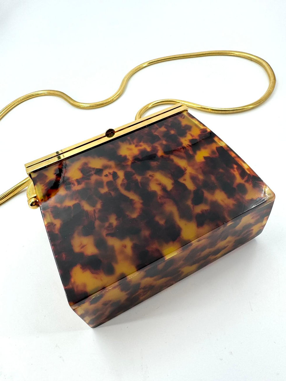 Thumbnail: Chanel Vintage 97P Tortoiseshell Plexiglass CC Evening Box Bag with 24k GP Chain