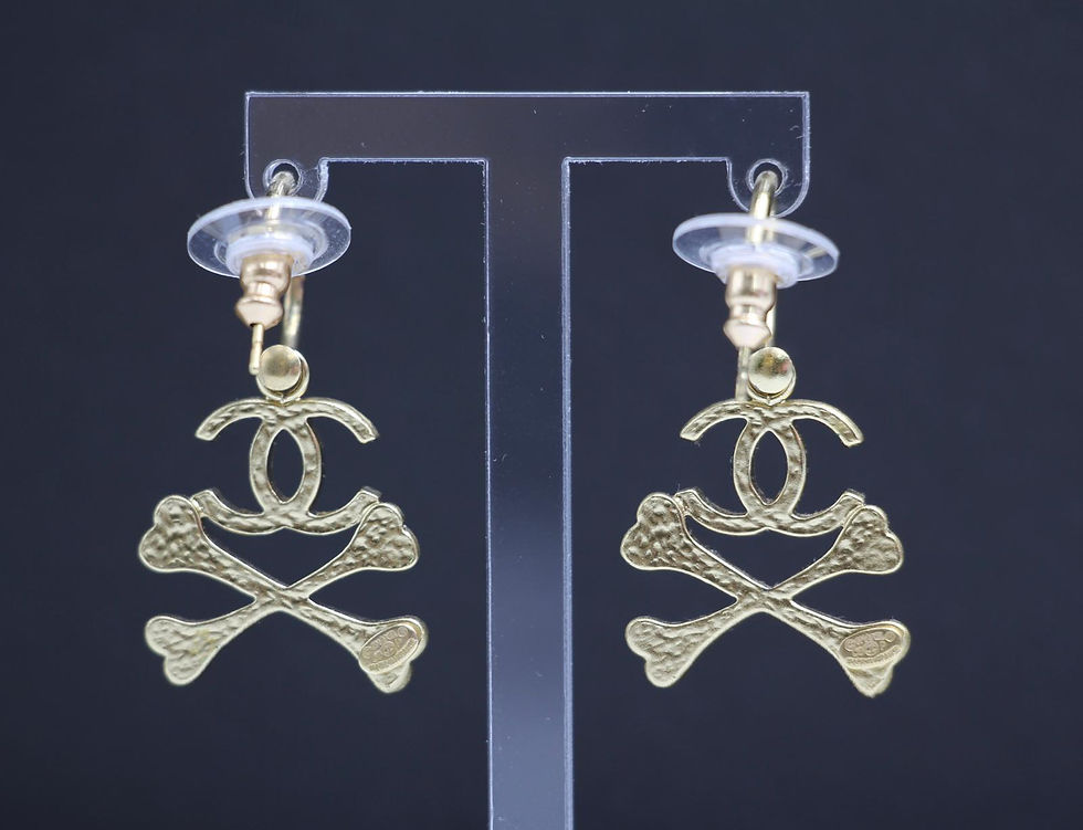 Thumbnail: Chanel Vintage 03P Enamel Skull Orange Hoop Stud Earrings