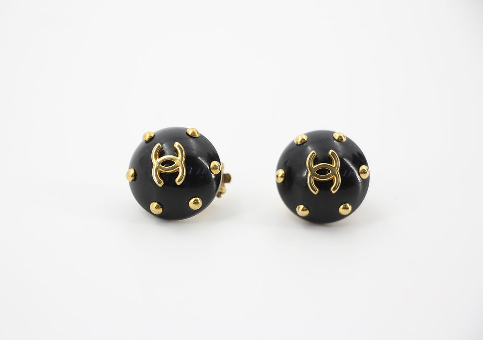 Thumbnail: Chanel Vintage 96C Resin Black and Gold Polka Dot Clip-on Earrings