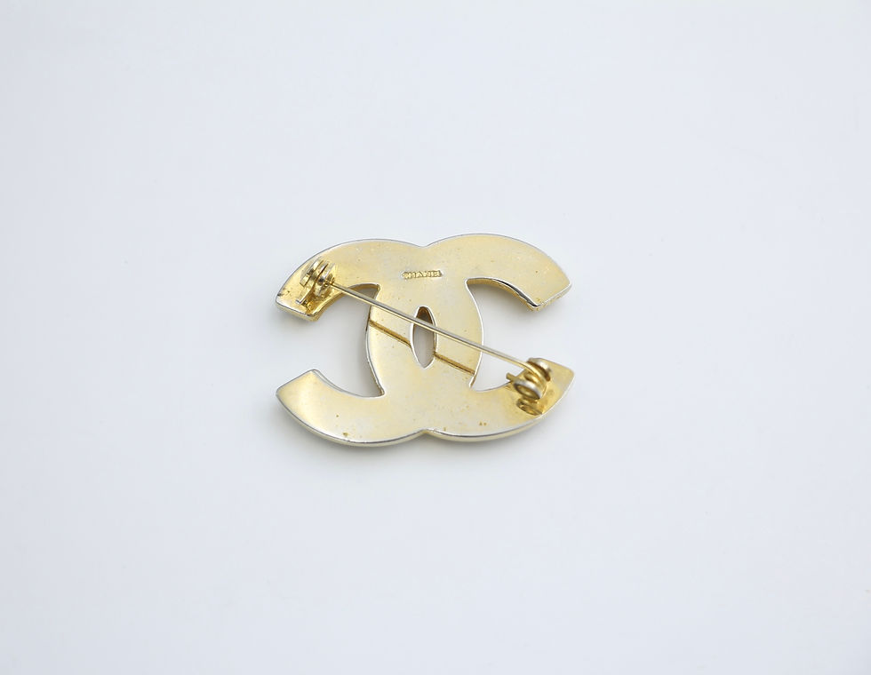 Thumbnail: Chanel Vintage 54-71s Rhinestone Gold-plated CC Logo Brooch