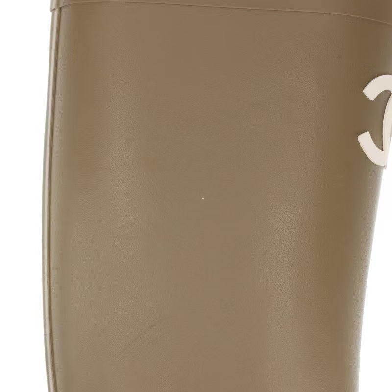 Thumbnail: Chanel Classic Rubber Army Green CC LogoKnee High Boots/Rain Boots