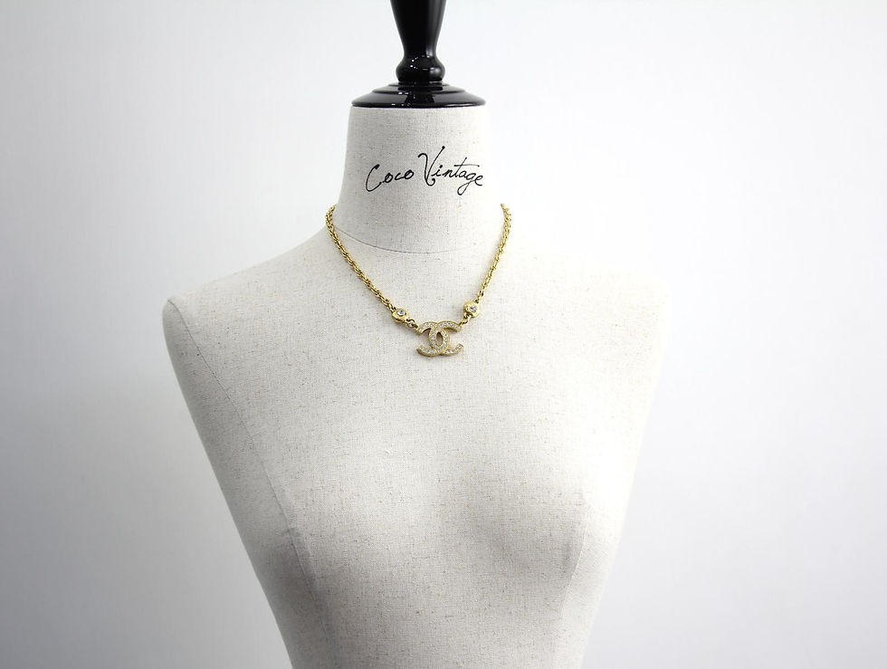 Thumbnail: Chanel Vintage 71-80 Two Rhinestones Double-Sided CC Logo Necklace 