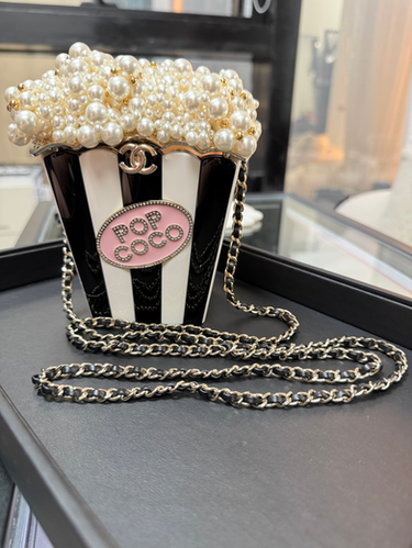 Chanel 2024 Imitation Pearl and Gold-tone Popcorn Minaudière Bag