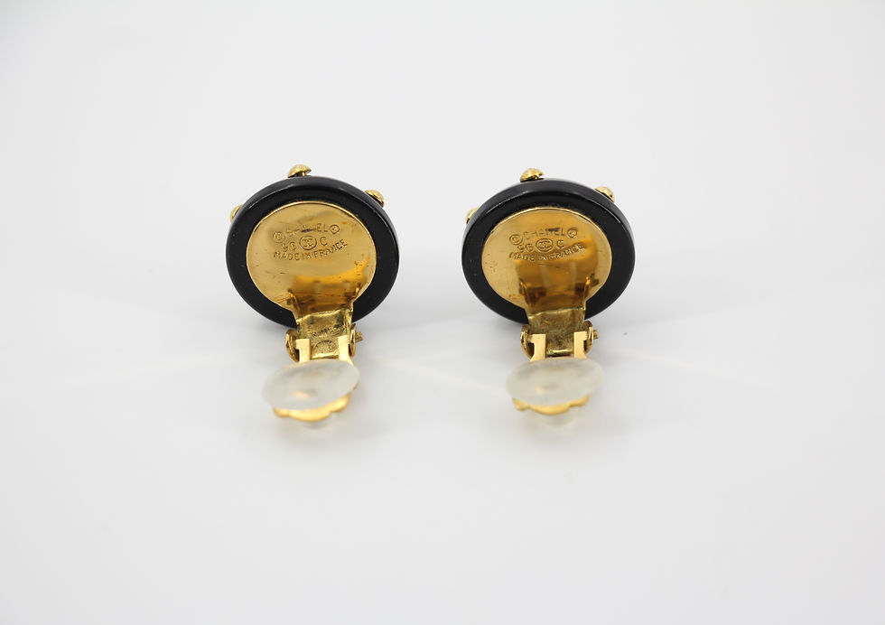 Thumbnail: Chanel Vintage 96C Resin Black and Gold Polka Dot Clip-on Earrings