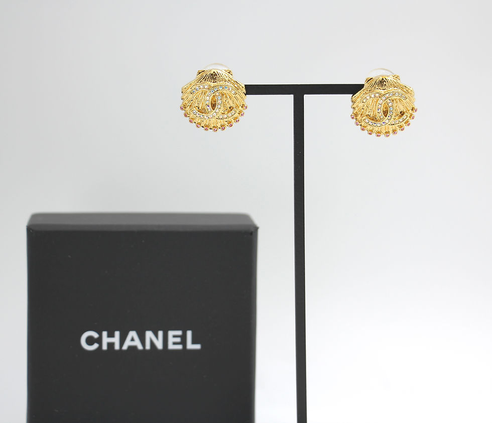 Thumbnail: Chanel G23C Metal Rhinestone Shell VIC Gift Earrings