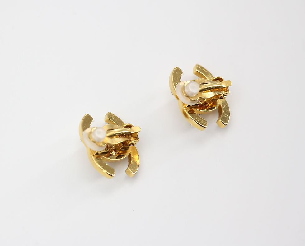 Thumbnail: Chanel Vintage 96A Rhinestone & Gold-plated Backpack Buckle CC Clip-on Earrings