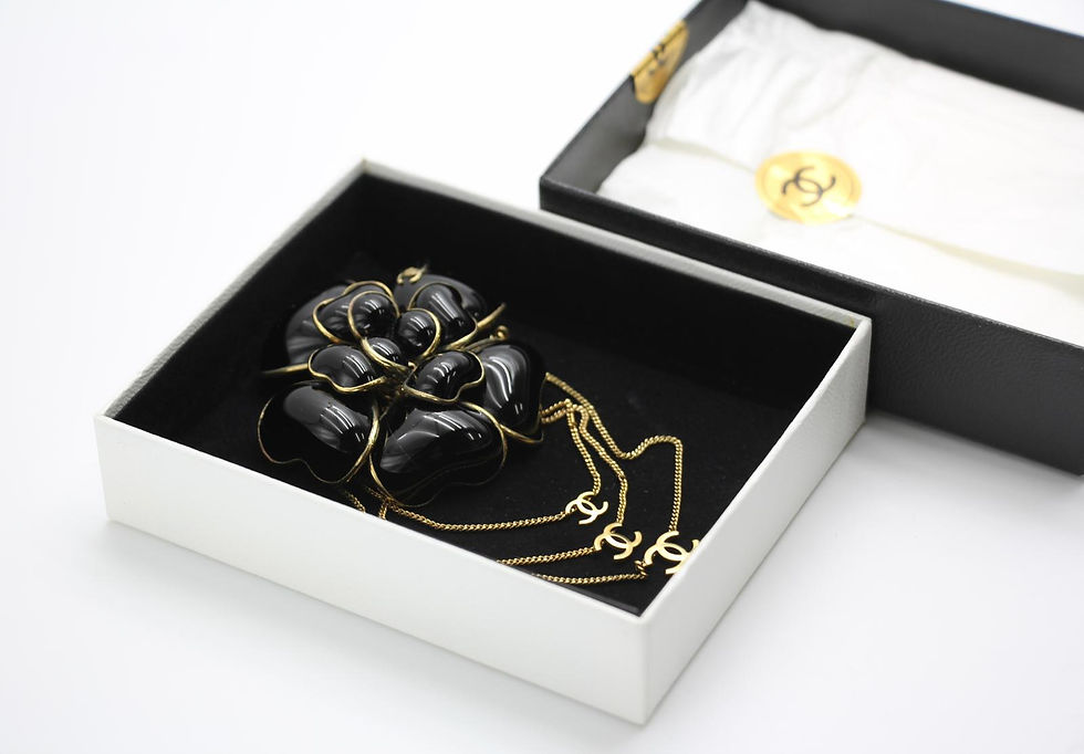 Thumbnail: Chanel Vintage 02A Imitation Pearl Black Camellia Triple CC Brooch