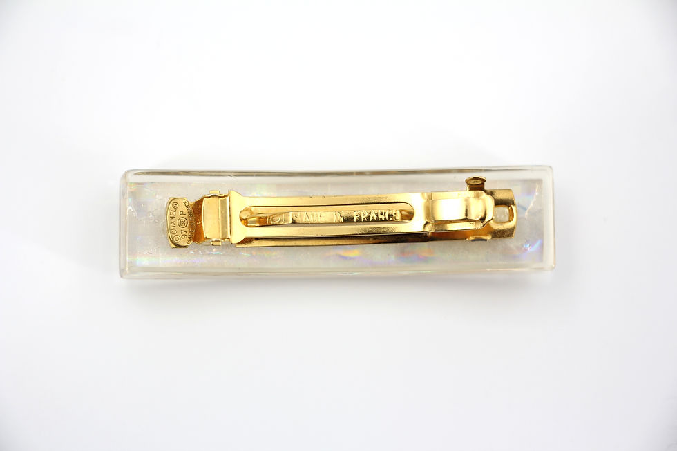 Thumbnail: Chanel Vintage 97P Resin Iridescent Resin Five Gold-Tone CC Logos Hair Clip