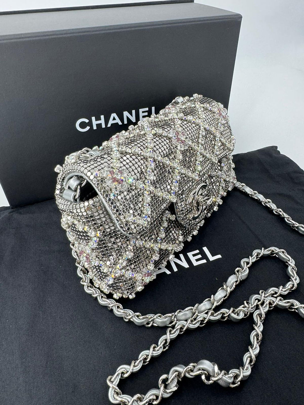 Thumbnail: Chanel 2022 Rhinestone Strass & Metal Mini Flap Bag with Silver Tone Hardware