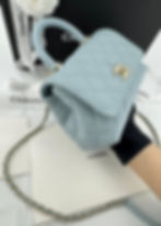Thumbnail: Chanel 2022 Caviar Leather Light Blue Quilted Mini Coco Handle Flap Bag with GHW