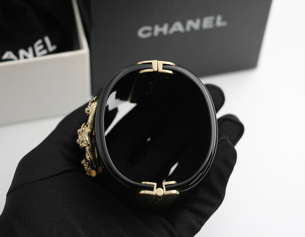 Thumbnail: Chanel 13C Metal Resin Black Flower Bracelet Cuff