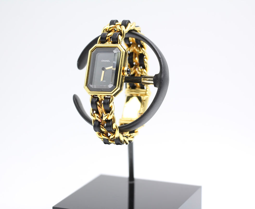 Thumbnail: Chanel Vintage 87 PREMIERE Leather Chain Gold Plated Watch