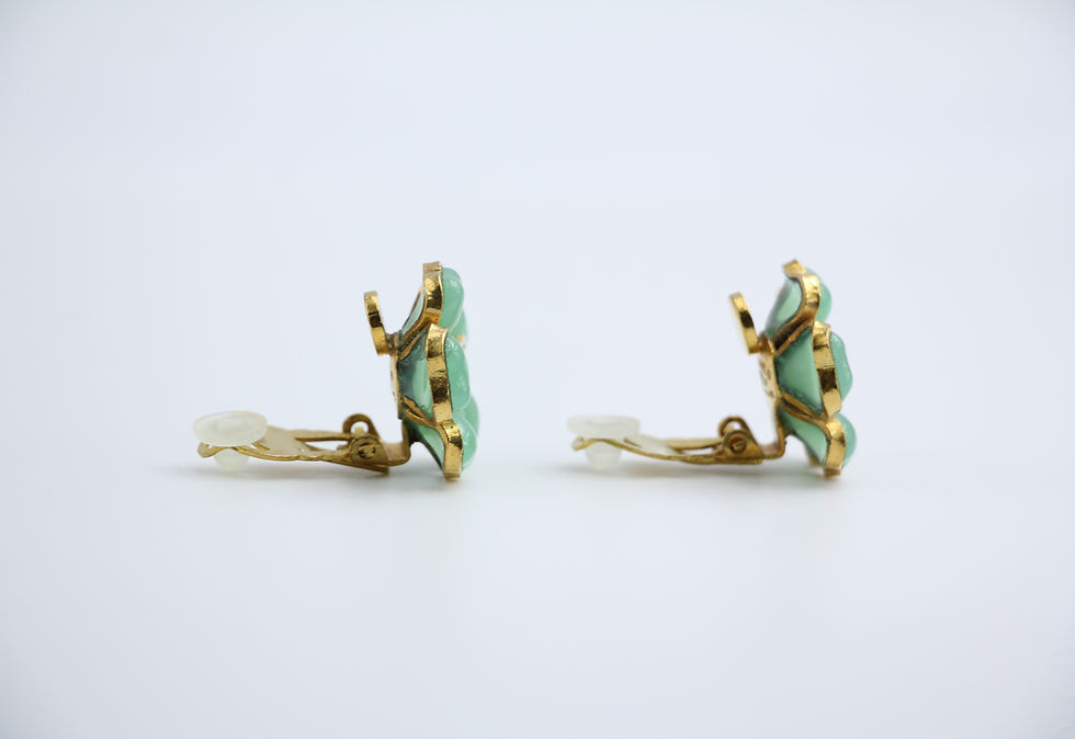 Thumbnail: Chanel Vintage 97P Gripoix Jade Light Green Camellia Clip-on Earrings