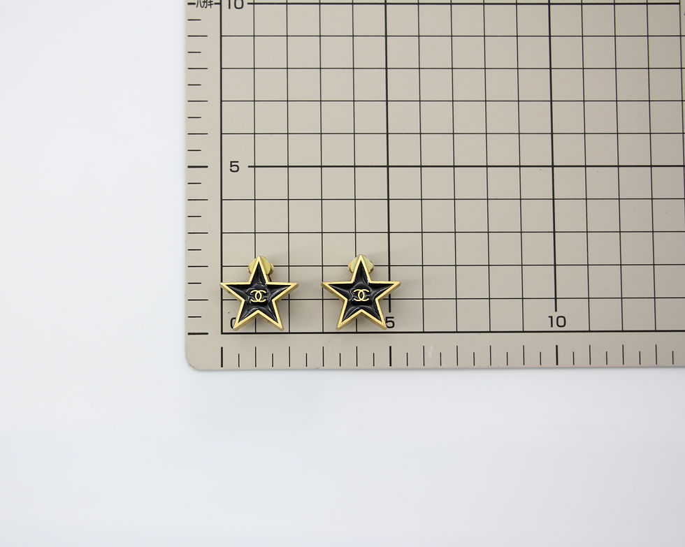Thumbnail: Chanel Vintage 01P Metal Black Star Shape CC Clip-on Earrings 
