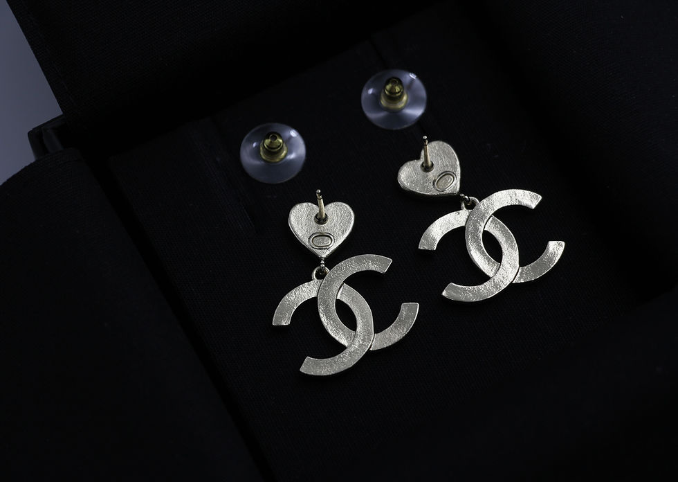 Thumbnail: Chanel 24A Metal Pink Heart & Black CC Dangle Stud Earrings