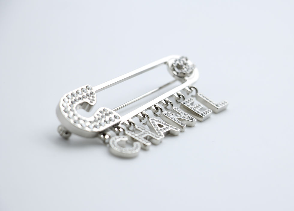 Thumbnail: Chanel B18P Rhinestone Metal Thick 'CHANEL' Brooch