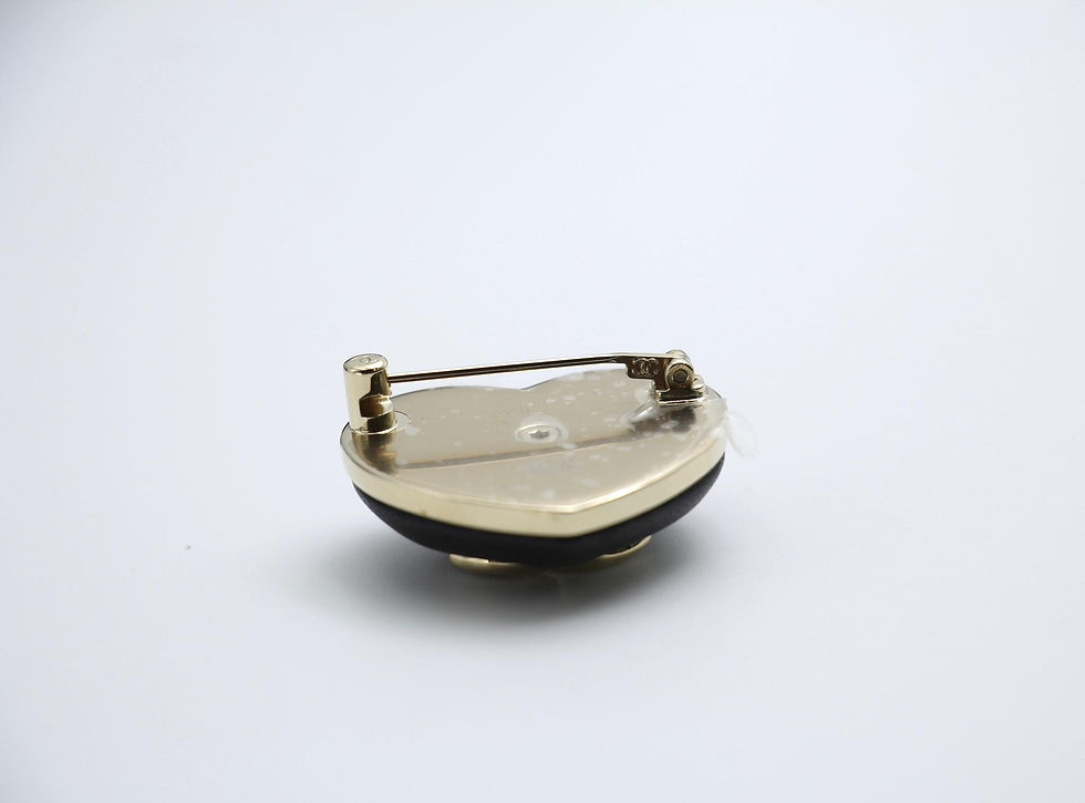 Thumbnail: Chanel 22K Metal & Leather Light Gold-Tone and Black Heart Brooch 