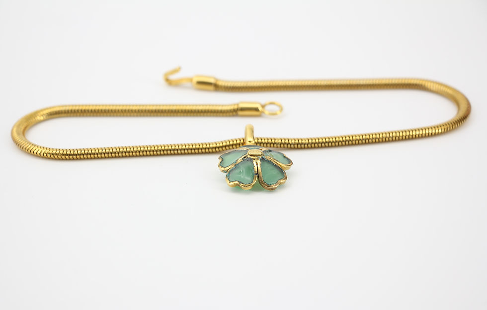 Thumbnail: Chanel Vintage 97P Gripoix Pastel Green Camellias Pendant Necklace 
