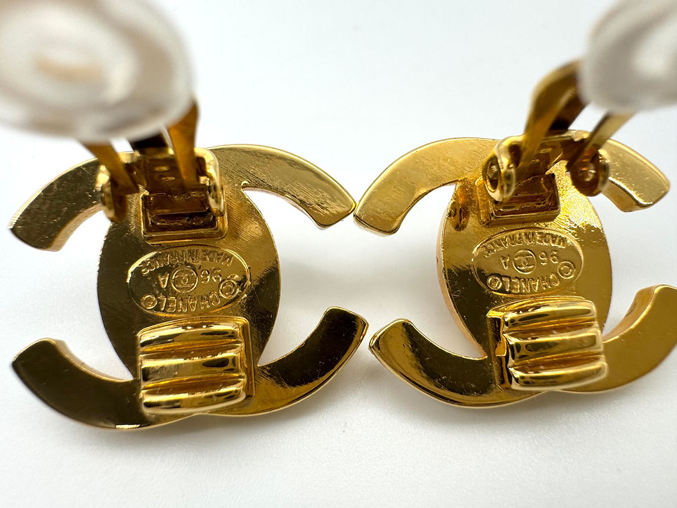 Thumbnail: Chanel Vintage 96A Rhinestone & Gold-plated Backpack Buckle CC Clip-on Earrings