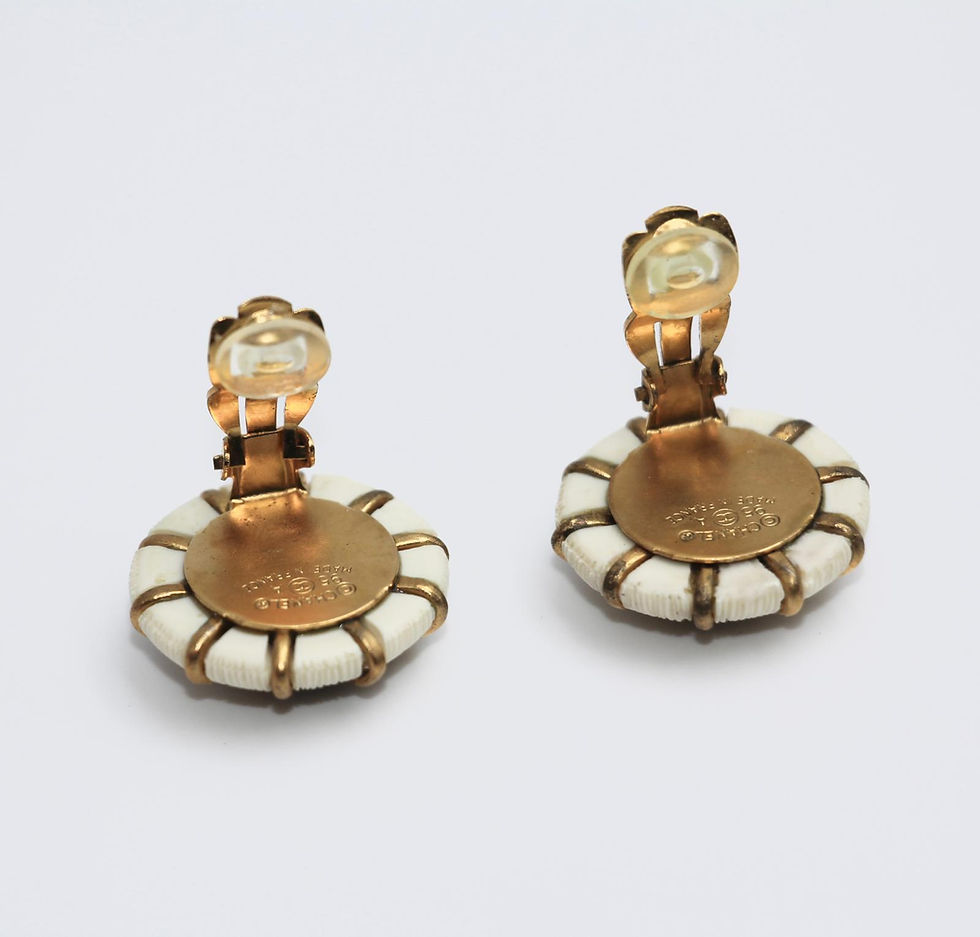 Thumbnail: Chanel Vintage 95A Gold Plated & Resin Navy Clip-on Earrings