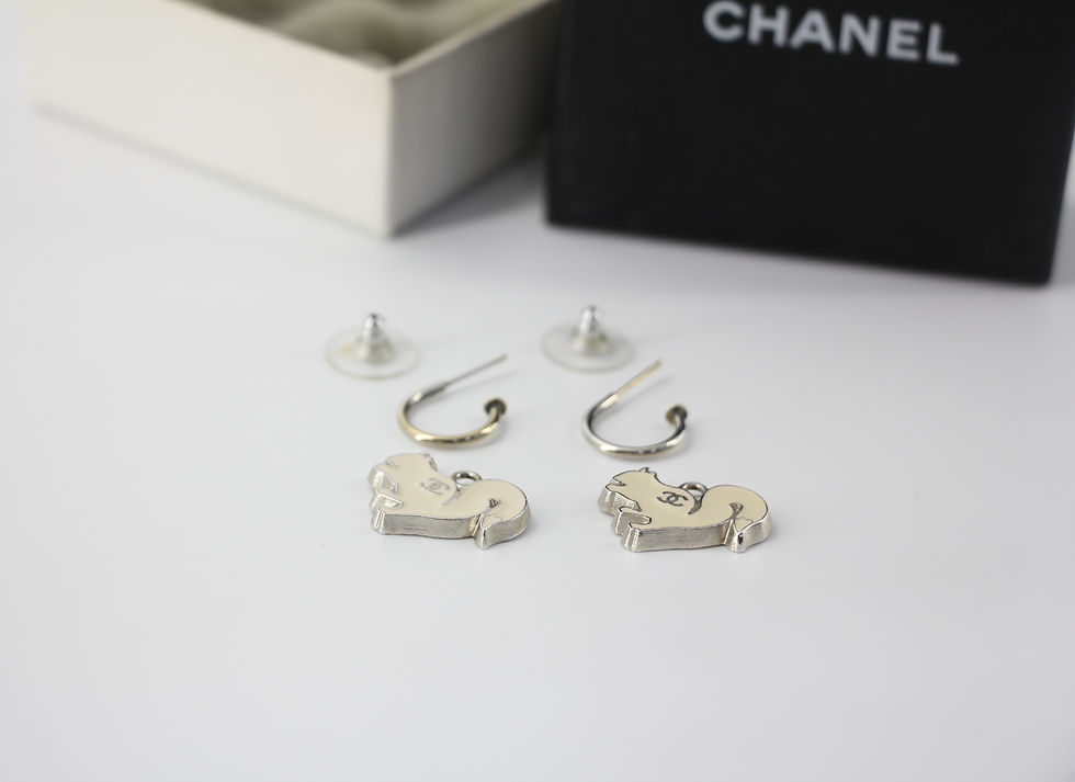 Thumbnail: Chanel Vintage 03P & 05A Enamel White Squirrel Hoop Earrings