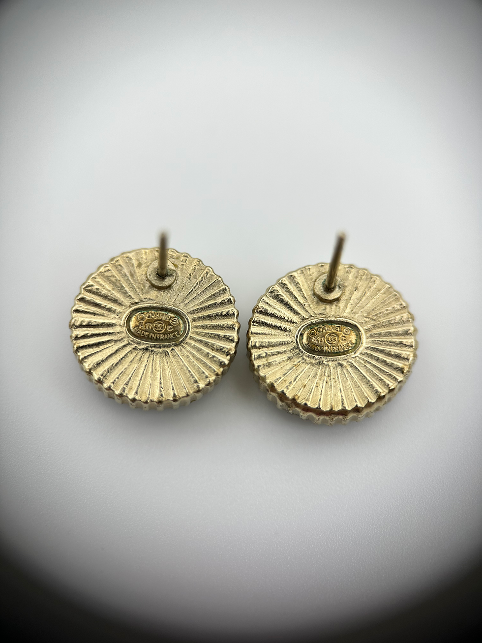 Thumbnail: Chanel A17C Resin in Deep Black and Light Gold Round Stud Earrings