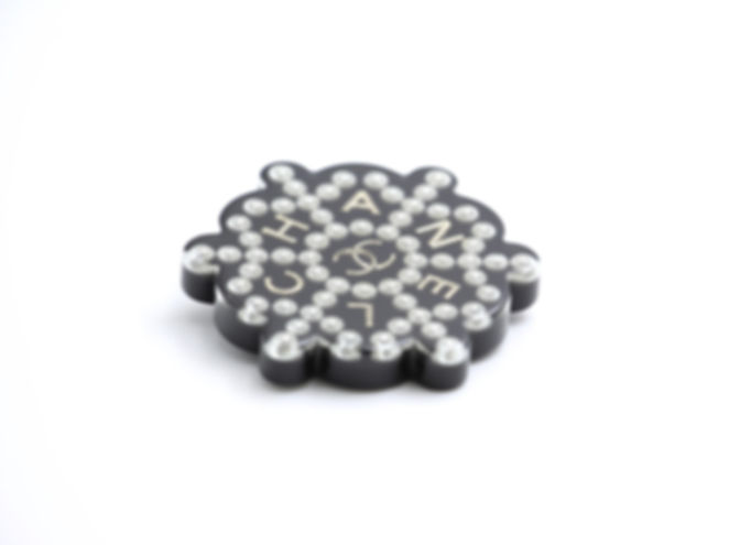 Chanel 18B Resin Imitation Pearl Snowflake Black and White Brooch