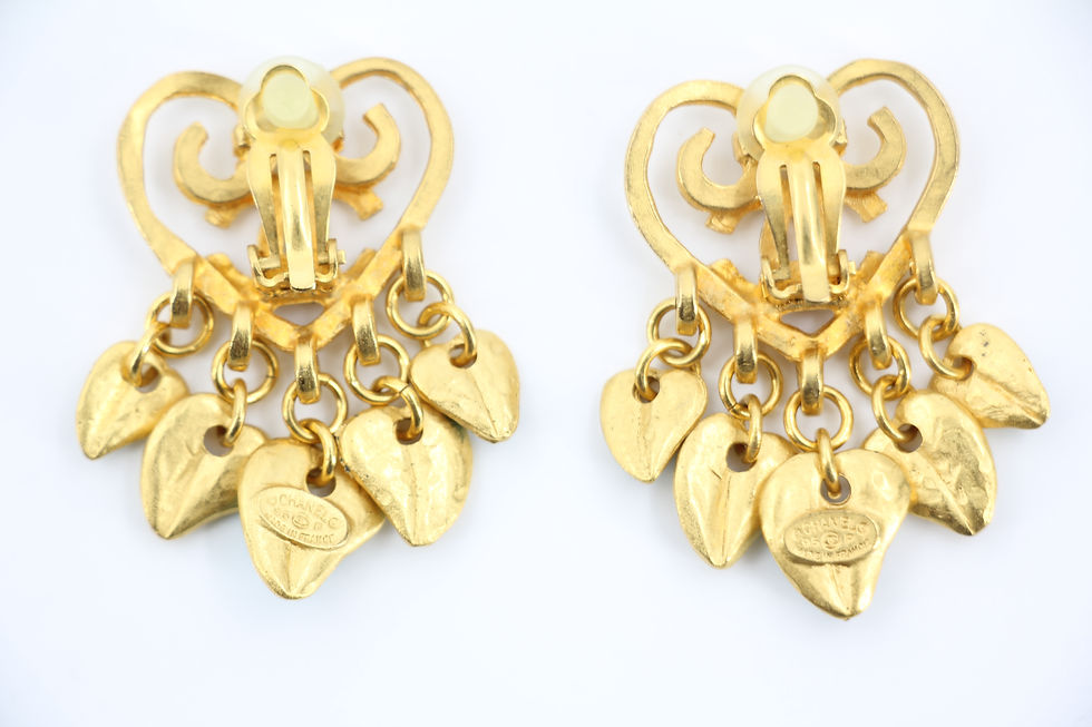 Thumbnail: Chanel Vintage 95P Turquoise & Gold Plated Heart Dangle Clip-on Earrings