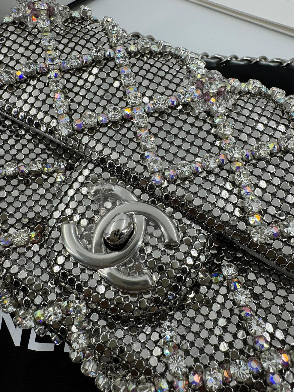 Thumbnail: Chanel 2022 Rhinestone Strass & Metal Mini Flap Bag with Silver Tone Hardware 
