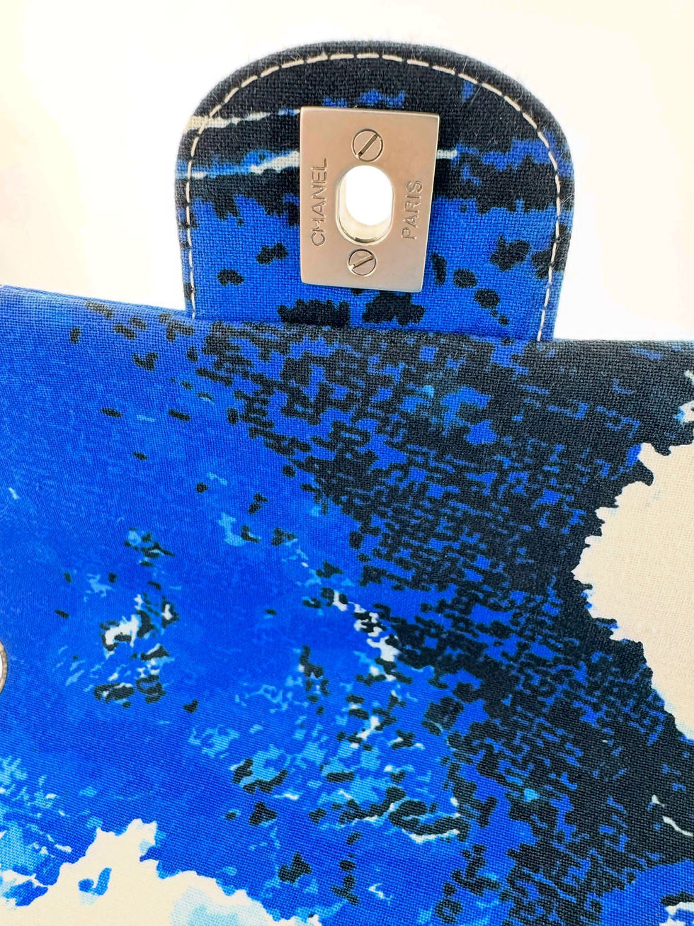Thumbnail: Chanel Vintage 2002 Canvas Surf Line Blue Medium Flap Bag 