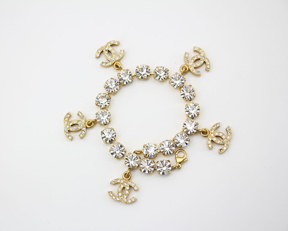 Thumbnail: Chanel Vintage 95A Rhinestone Barbie Collarbone Five CC Pendants Bracelet
