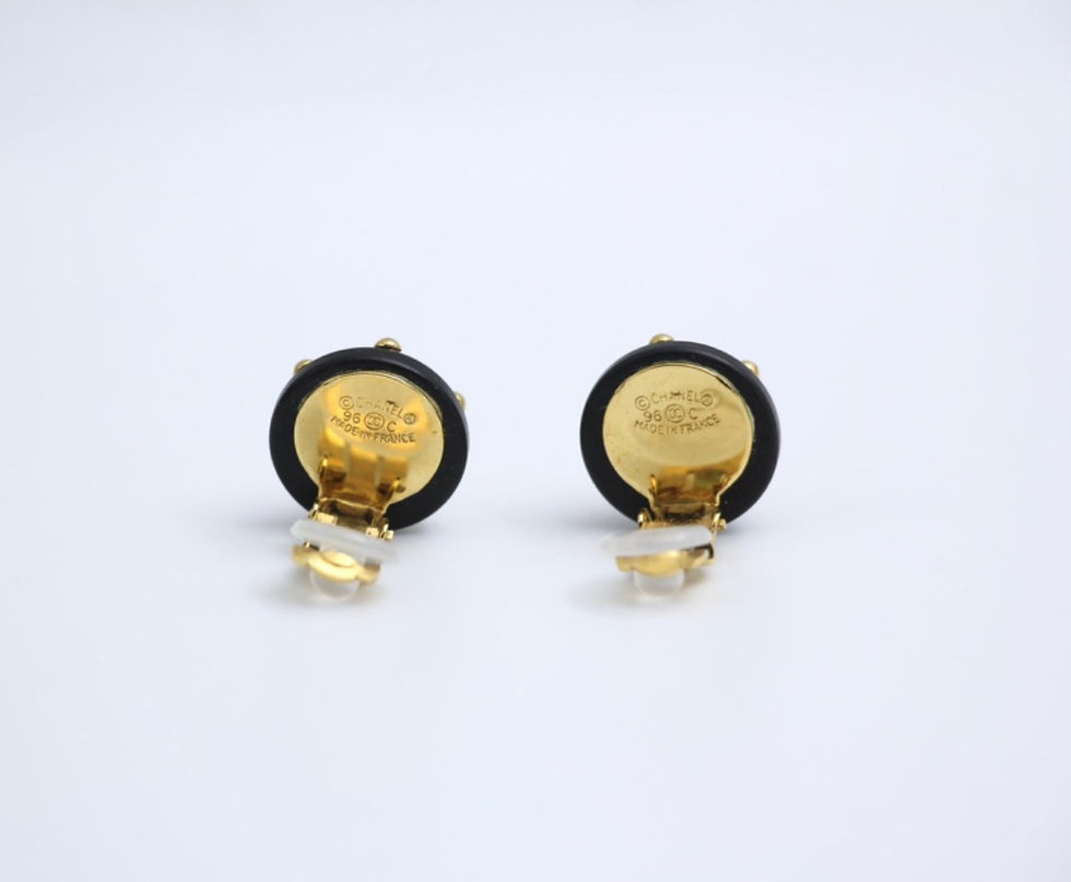 Thumbnail: Chanel Vintage 96C Resin Black and Gold Polka Dot Clip-on Earrings