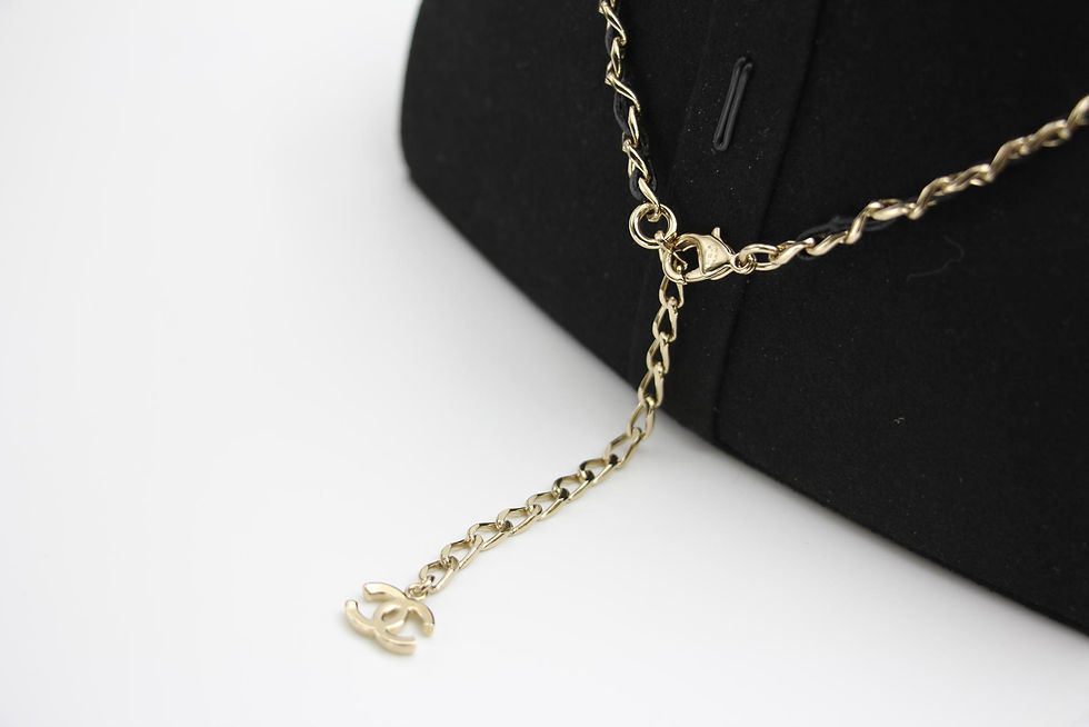 Thumbnail: Chanel 21V Rhinestone Paved Leather Strand Chanel Logo Choker 