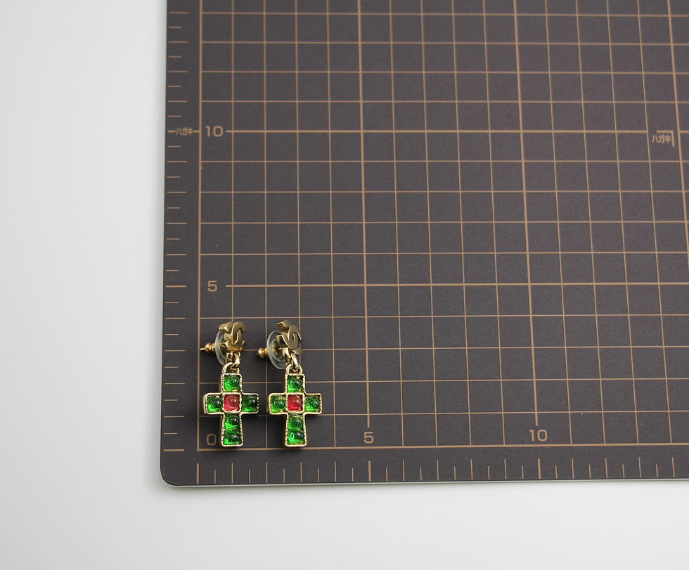 Thumbnail: Chanel Vintage 02P Gripoix & Gold-Plated Green Red Cross Stud Earrings