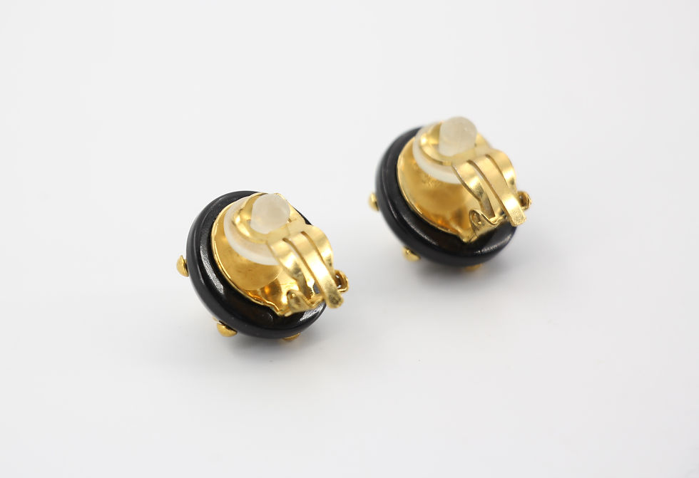 Thumbnail: Chanel Vintage 96C Resin Black and Gold Polka Dot Clip-on Earrings